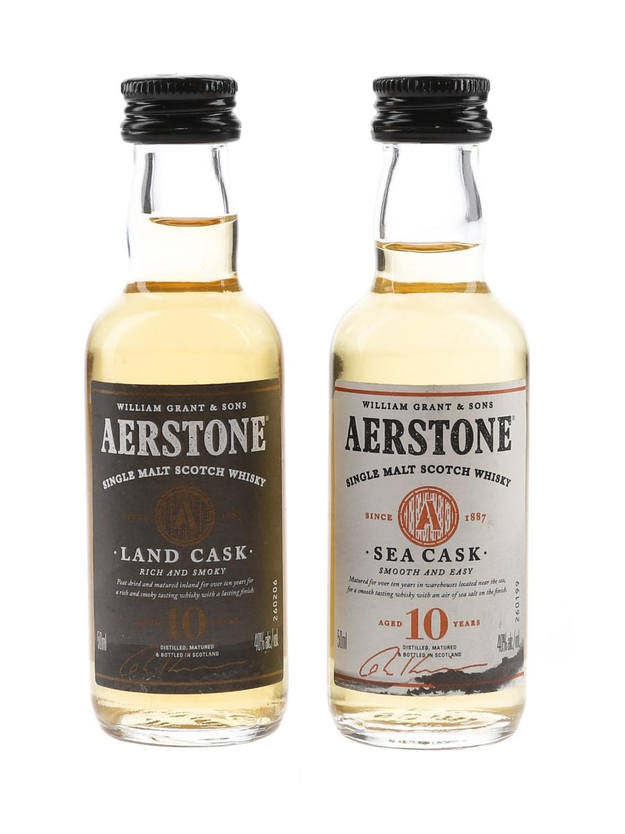 Aerstone 10 Year Old Sea Cask & Land Cask William Grant & Sons 2 x 5cl / 40%