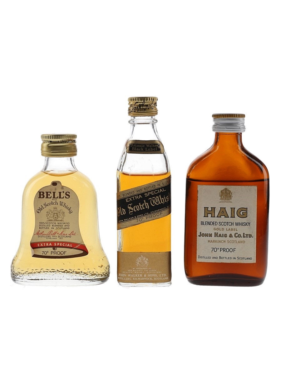 Bell's Extra Special, Haig Gold Label & Johnnie Walker Black Label Bottled 1970s 3 x 5cl