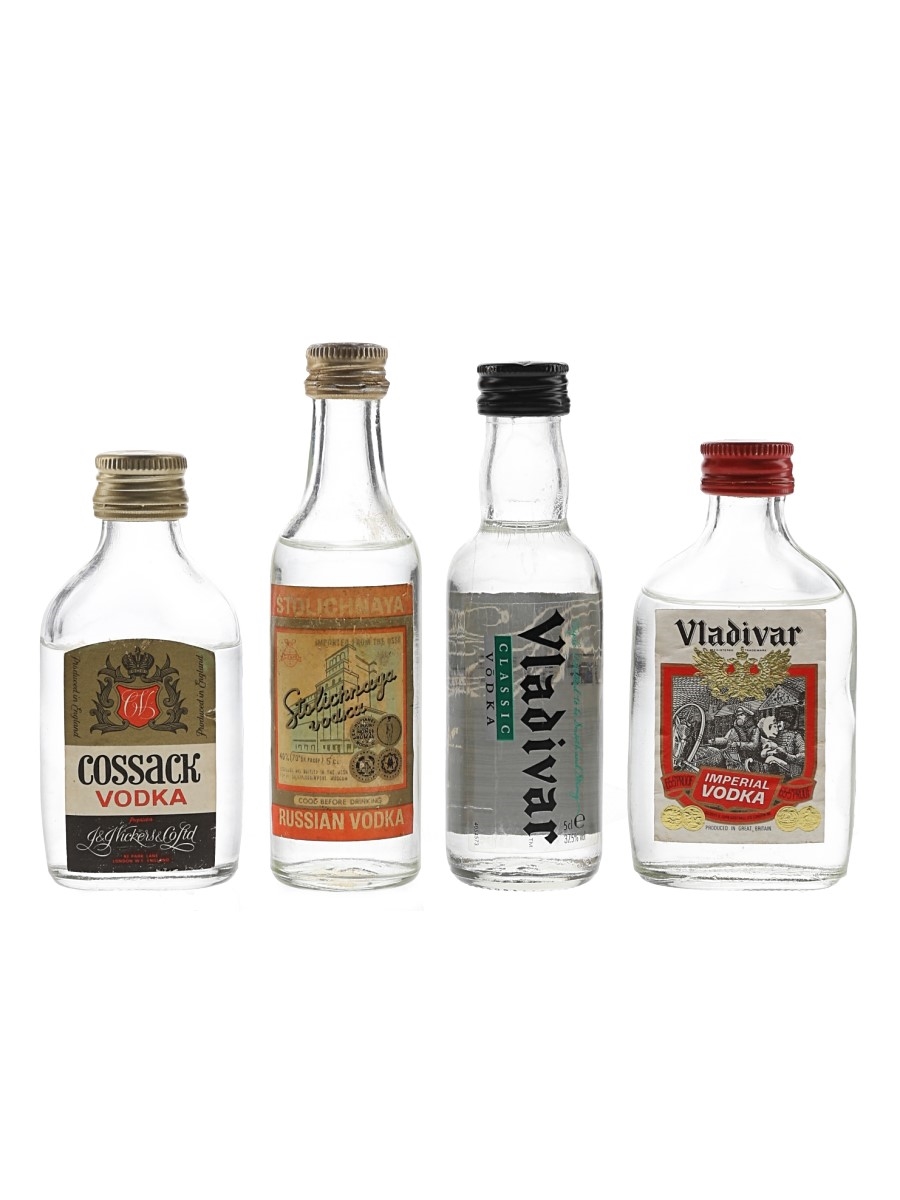 Cossack, Stolichnaya & Vladivar Vodka Bottled 1970s - 1980s 4 x 5cl