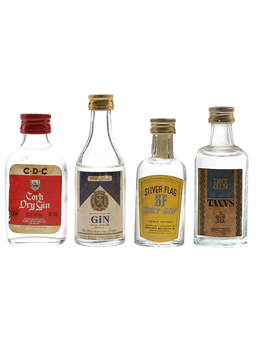 Assorted Gin Cork Dry Gin, Corfu Dame Gin, Tann's Dry Gin & Silver Flag Dry Gin 4 x 5cl