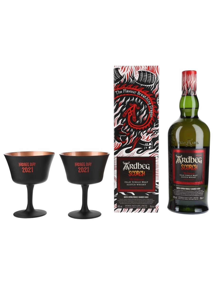 Ardbeg Scorch & Two Ardbeg Day 2021 Goblets Limited Edition Fiercely Charred Casks 70cl / 46%