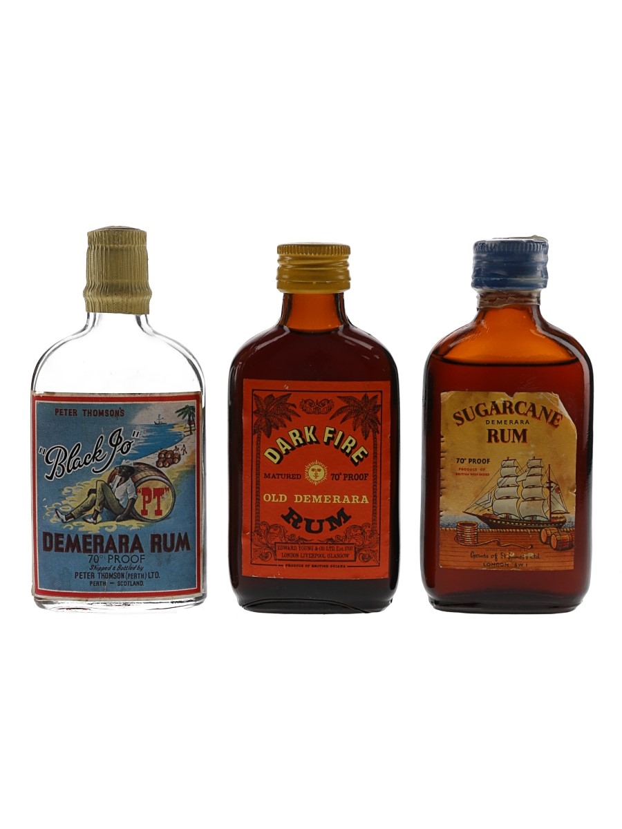 Black Jo, Dark Fire, & Sugarcane Demerara Rum Botlled 1950s-1960s 3 x 5cl / 40%