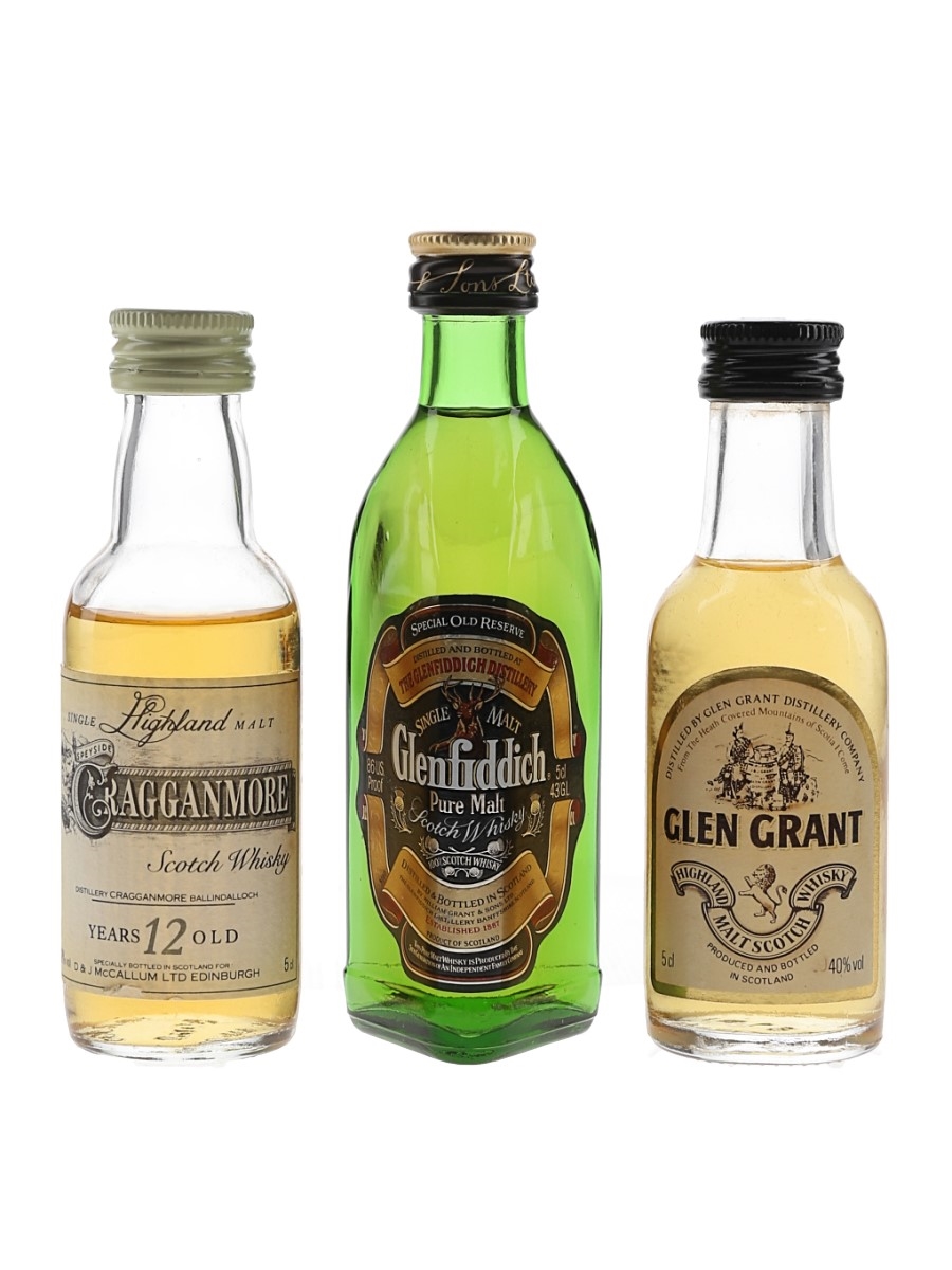 Cragganmore, Glenfiddich & Glen Grant Bottled 1980s 3 x 5cl