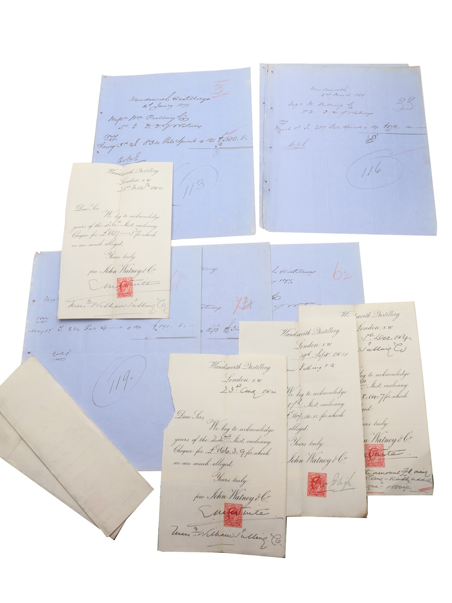 Wandsworth Distillery Correspondence, Invoices & Purchase Receipt, Dated 1877-1907 William Pulling & Co. 