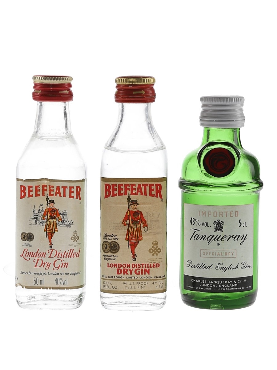 Beefeater & Tanqueray Bottled 1970s-1980s 3x 4.7cl-5cl