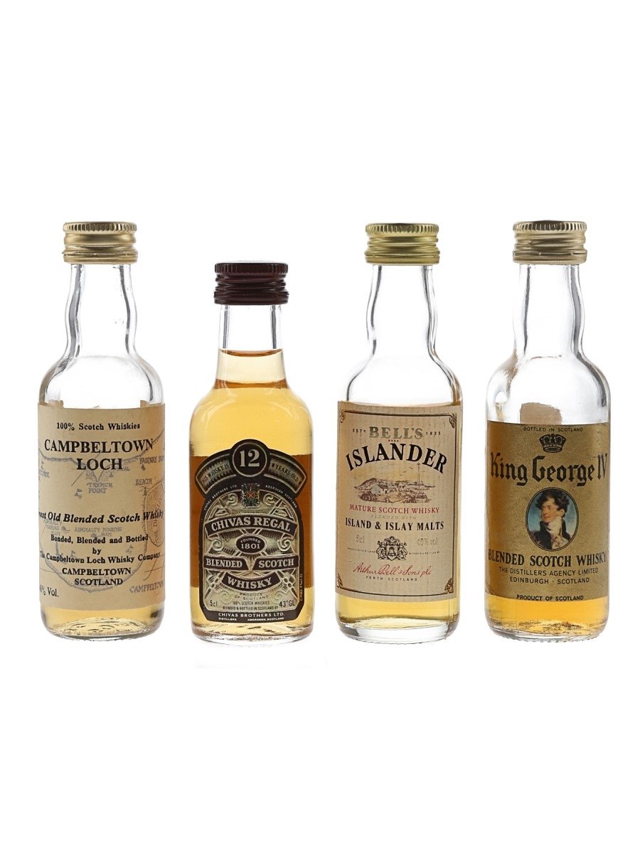 Assorted Blended Scotch Whisky Campbeltown Loch, Chivas Regal 12 Year Old, Islander & King George IV 4 x 5cl
