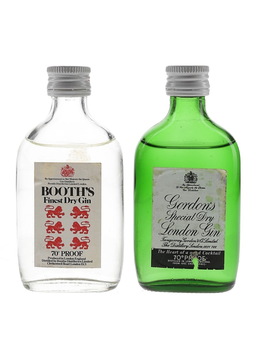 Booth's & Gordon's Gin Bottled 1970s 2 x 5cl / 40%