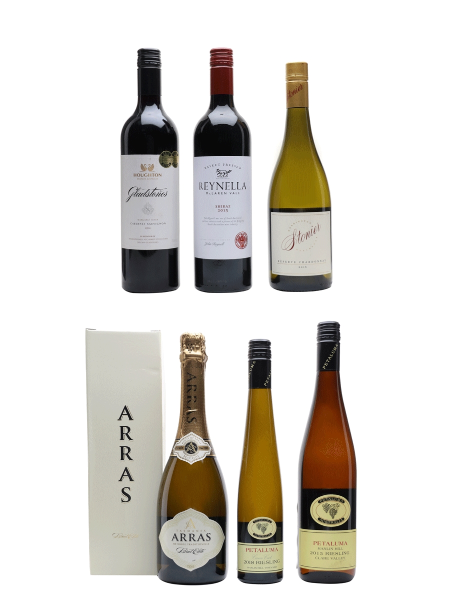Australian Fine Wine Gift Case Arras, Houghton, Reynell, Stonier, Petaluma 6 x 37.5cl-75cl