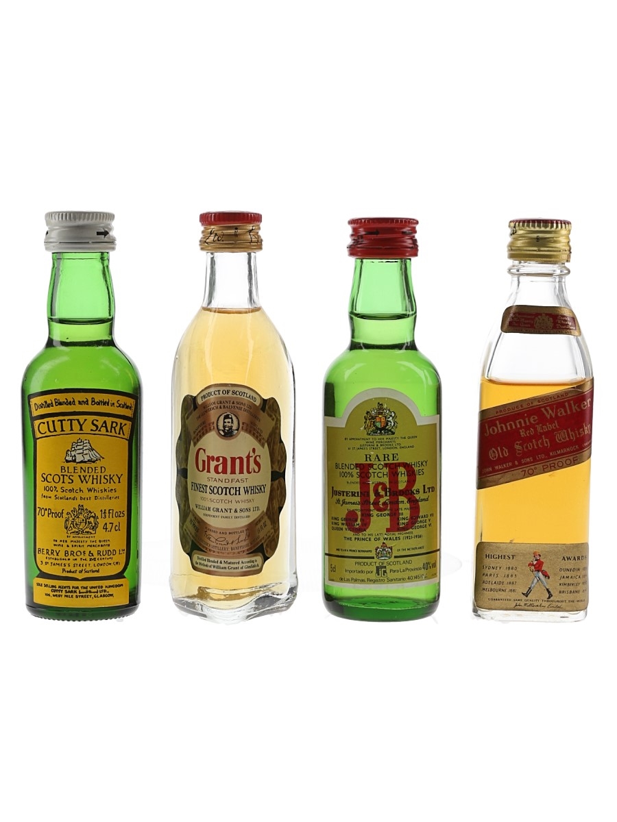 Cutty Sark, J & B, Johnnie Walker & Grant's Bottled 1970s-1980s 4 x 4.7cl-5cl / 40%