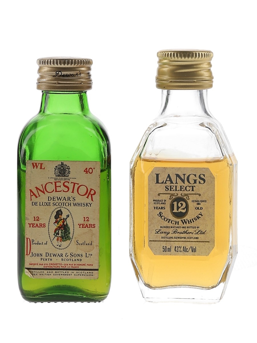 Dewar's Ancestor & Langs Select 12 Year Old Bottled 1970s-1980s 2 x 5cl