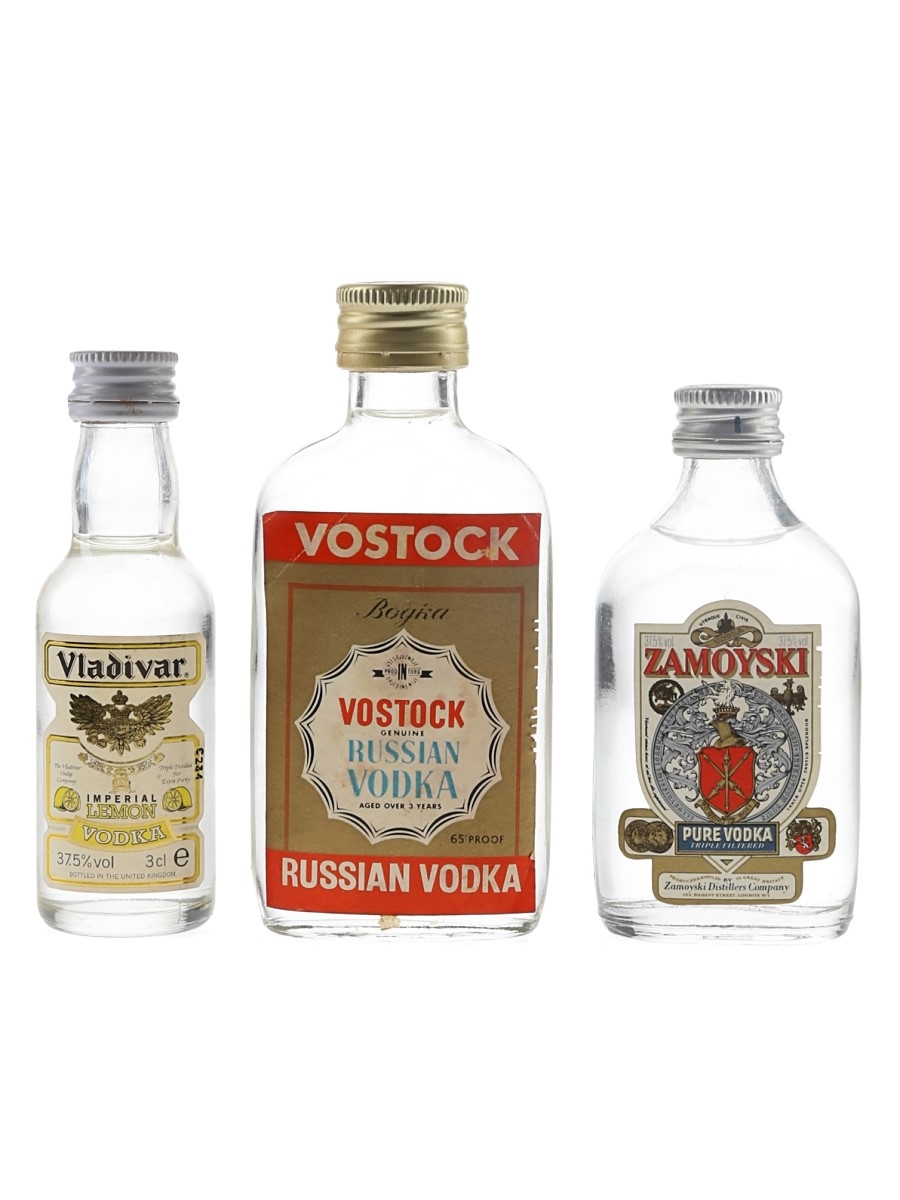 Vostock, Vladivar & Zamoyski Bottled 1970s 3 x 3cl-5cl