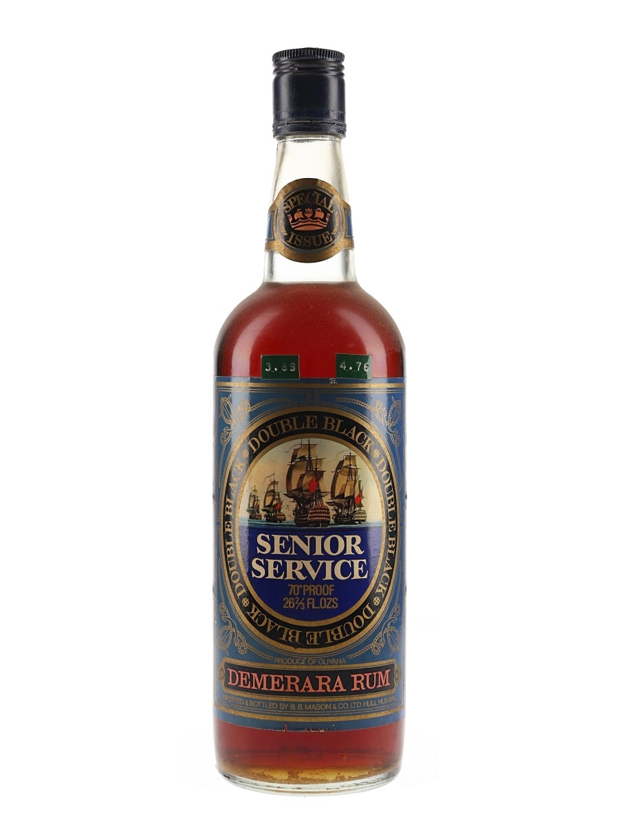Senior Service Double Black Demerara Rum Bottled 1970s - B B Mason & Co. 75.7cl / 40%