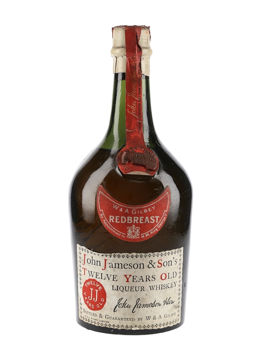John Jameson & Son's Redbreast 12 Year Old Bottled 1930s - W & A Gilbey 75cl