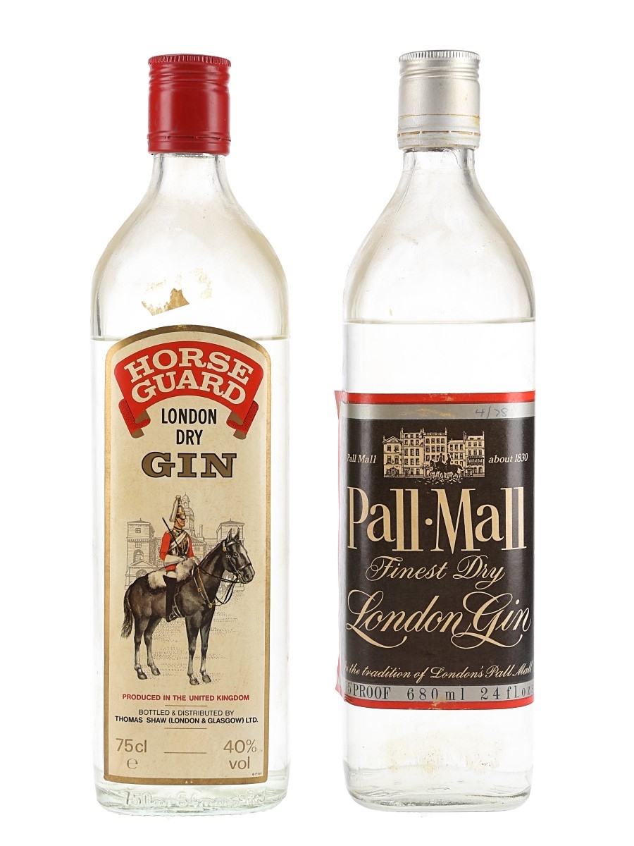 Horse Guard Dry Gin & Pall Mall Finest Dry Gin Bottled 1970 & 1980s 2 x 68cl - 75cl