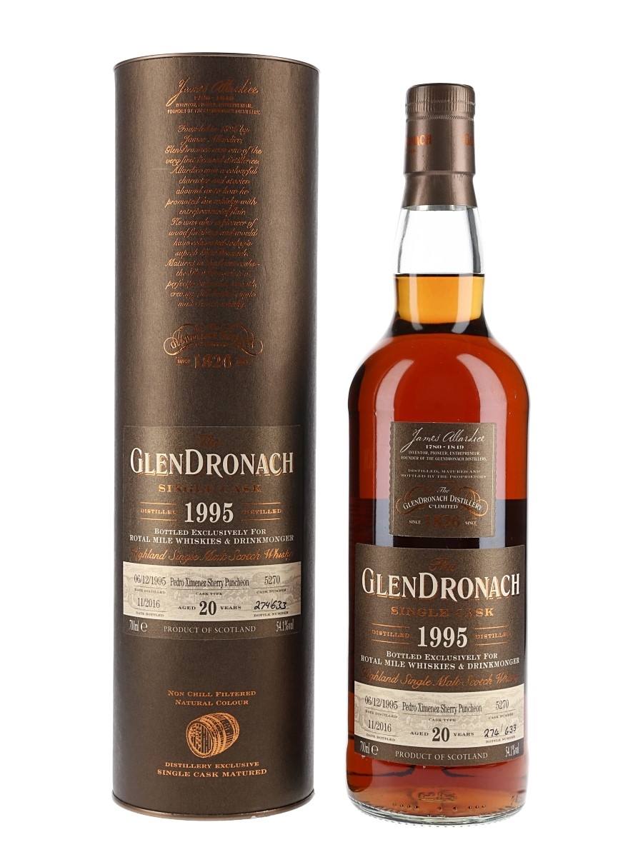Glendronach 1995 20 Year Old Pedro Ximenez Sherry Puncheon Bottled 2016 - Royal Mile Whiskies & Drinkmonger 70cl / 54.1%