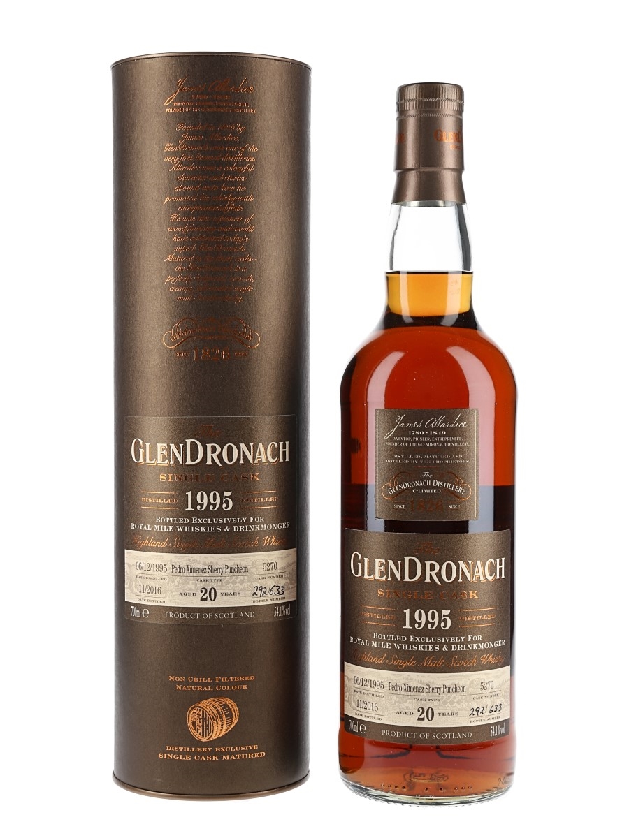 Glendronach 1995 20 Year Old Pedro Ximenez Sherry Puncheon Bottled 2016 - Royal Mile Whiskies and Drinkmonger 70cl / 54.1%