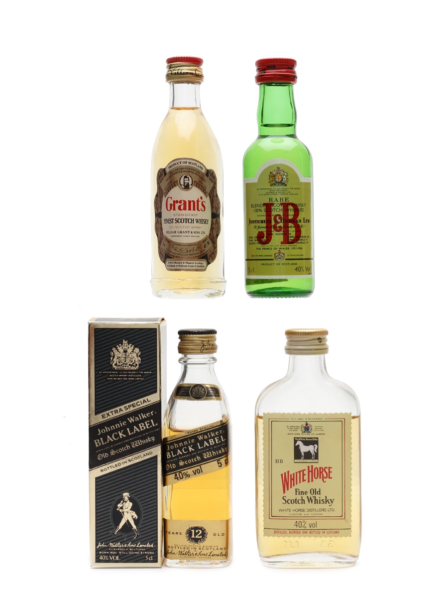 Grant's, J&B, Johnnie Walker & White Horse Bottled 1970s - 1980s 4 x 5cl / 40%
