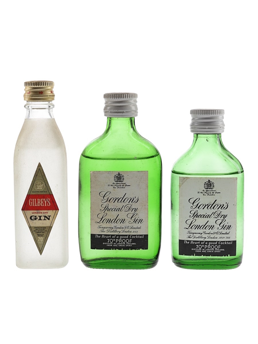 Gordon's & Gilbeys Special Dry Gin Bottled 1970s 3 x 5cl / 40%