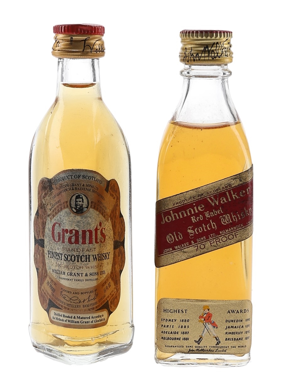 Grant's & Johnnie Walker Red Label Bottled 1970s 2 x 4.7cl-5cl / 40%