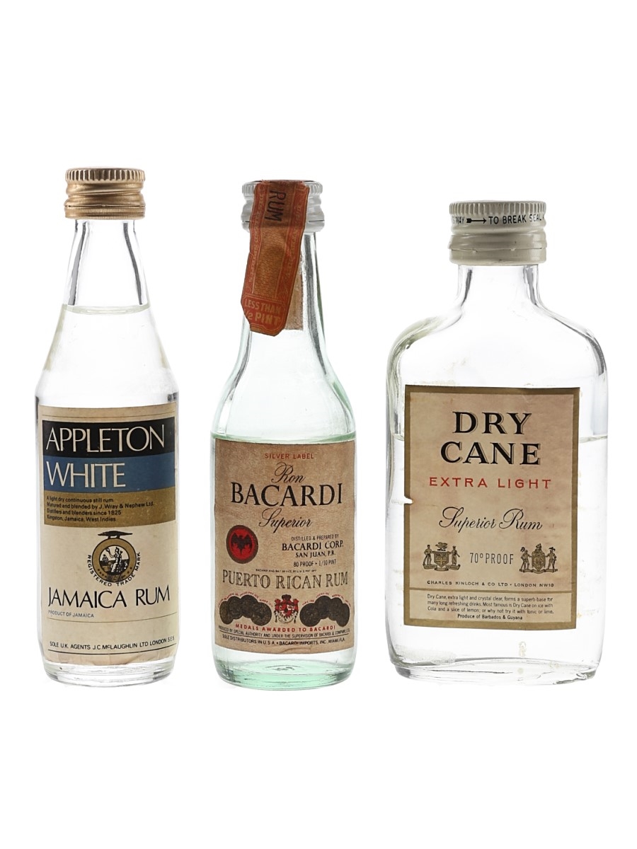 Appleton, Bacardi & Dry Cane Bottled 1970s & 1980s 3 x 5cl / 40%