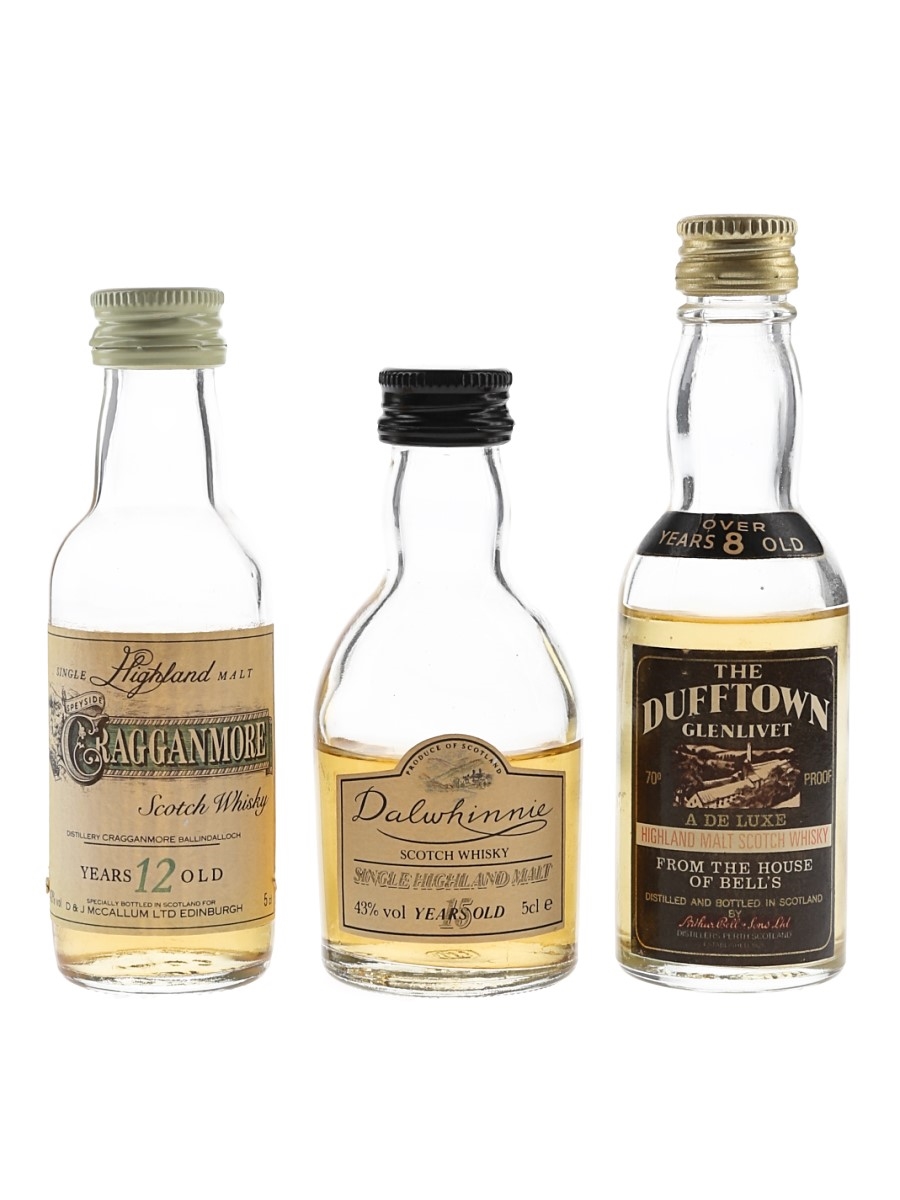 Cragganmore 12 Year Old, Dalwhinnie 15 Year Old & Dufftown 8 Year Old Bottled 1970s & 1980s 3 x 5cl