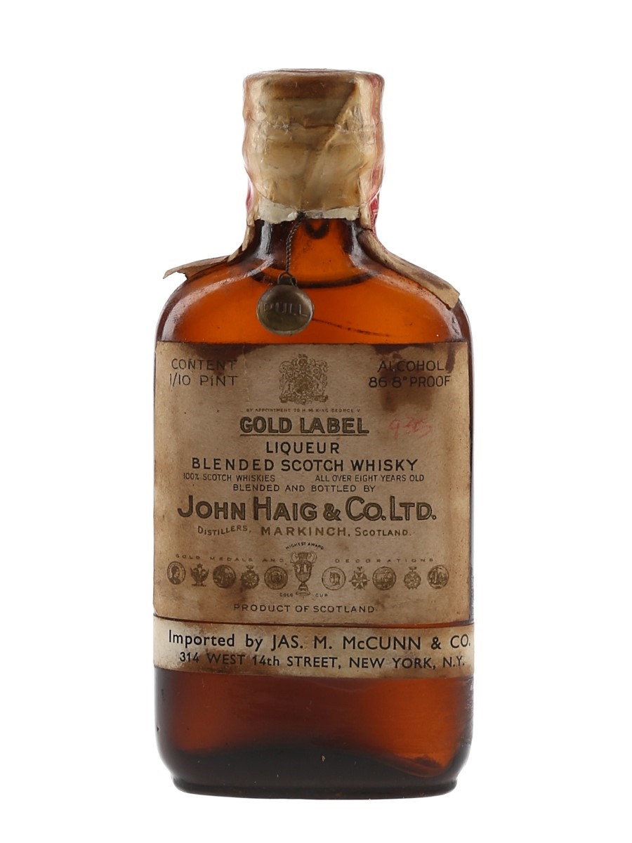 John Haig & Co. Gold Label 8 Year Old Spring Cap Bottled 1930s - James M McCunn & Co. 4.7cl / 43.4%