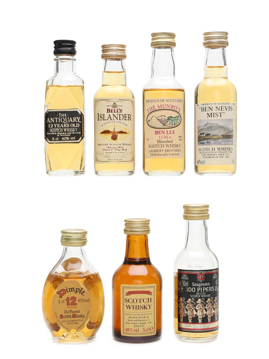 Assorted Blended Scotch Whisky Miniatures Including Dimple and Antiquary 7 x 5cl / 40%