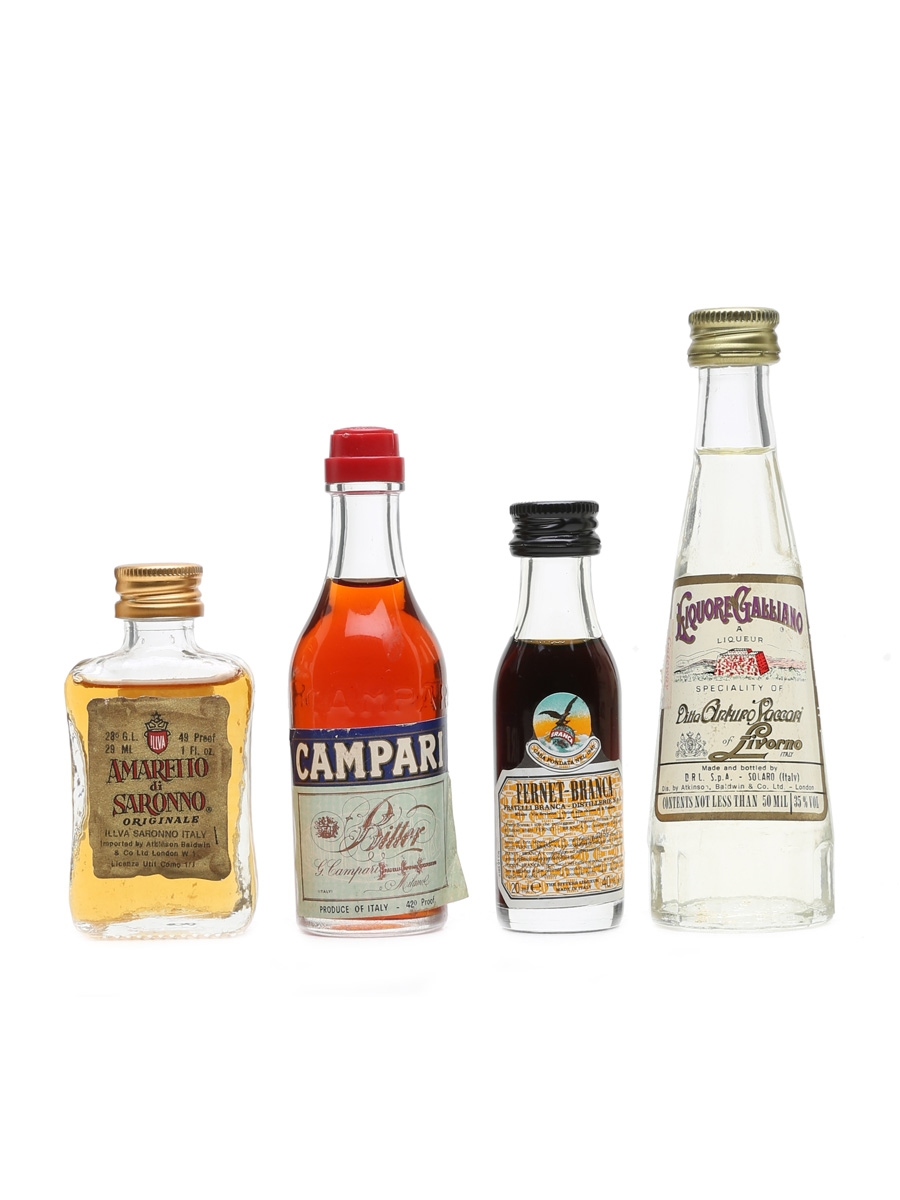 Italian Spirit & Liqueur Miniatures Campari, Fernet-Branca, Galliano 2cl, 3cl, 2 x 5cl
