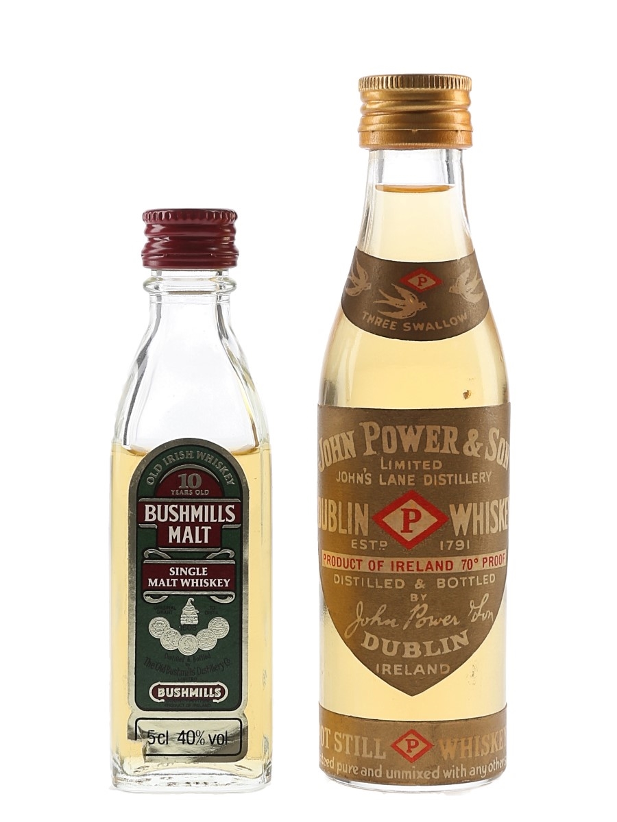 John Power & Old Bushmills 10 Year Old Bottled 1970s-1980s 2 x 5cl-7cl / 40%