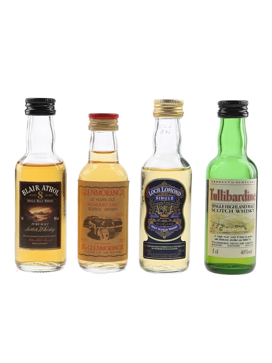 Blair Athol, Glenmorangie, Loch Lomond & Tullibardine Bottled 1980s-1990s 4 x 5cl / 40%