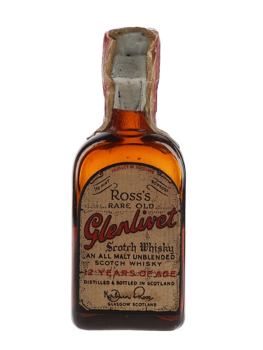 Ross's Rare Old Glenlivet 12 Year Old Bottled 1930s-1940s - Hepburn & Ross Inc 4.7cl / 45%