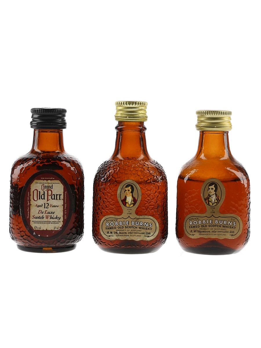 Grand Old Parr 12 Year Old & Robbie Burns Bottled 1970s & 1980s 3 x 5cl
