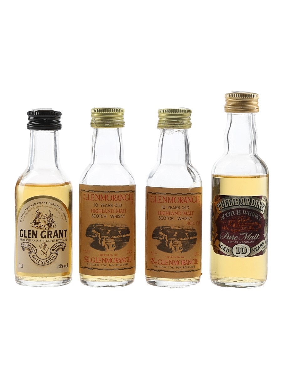 Glen Grant, Glenmorangie 10 Year Old & Tullibardine 10 Year Old Bottled 1980s 4 x 5cl