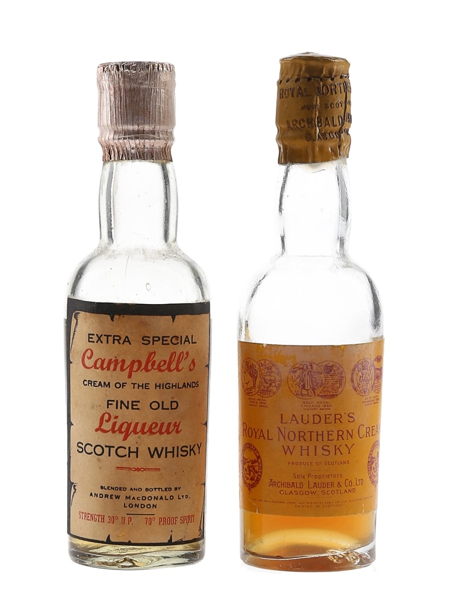 Lauder's Royal Northern Cream & Campbell's Bottled 1930s-1940s 2 x 4.7cl