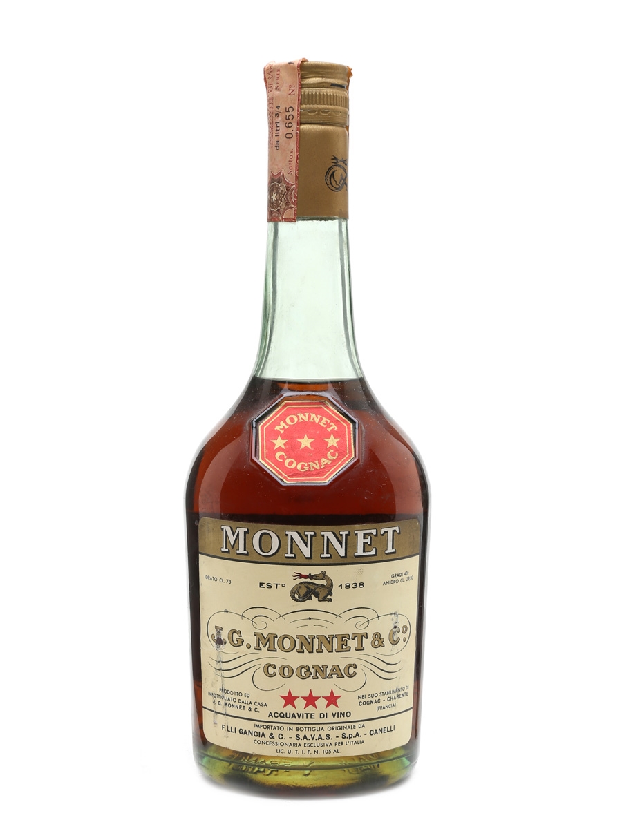 Monnet 3 Star Cognac Bottled 1970s - Gancia & SAVAS 73cl / 40%