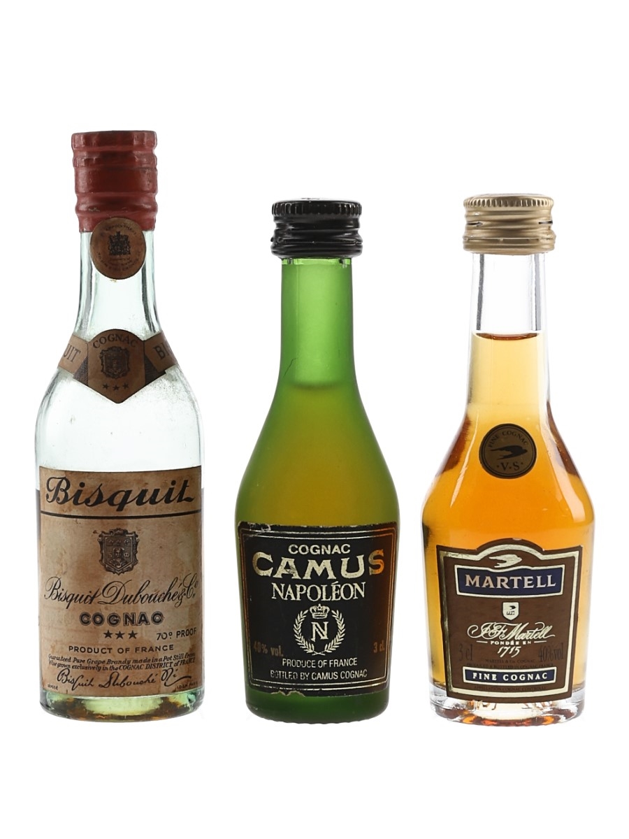 Bisquit 3 Star Cognac, Camus Napoleon & Martell VS Bottled 1940s & 1980s 3 x 3cl-5cl / 40%