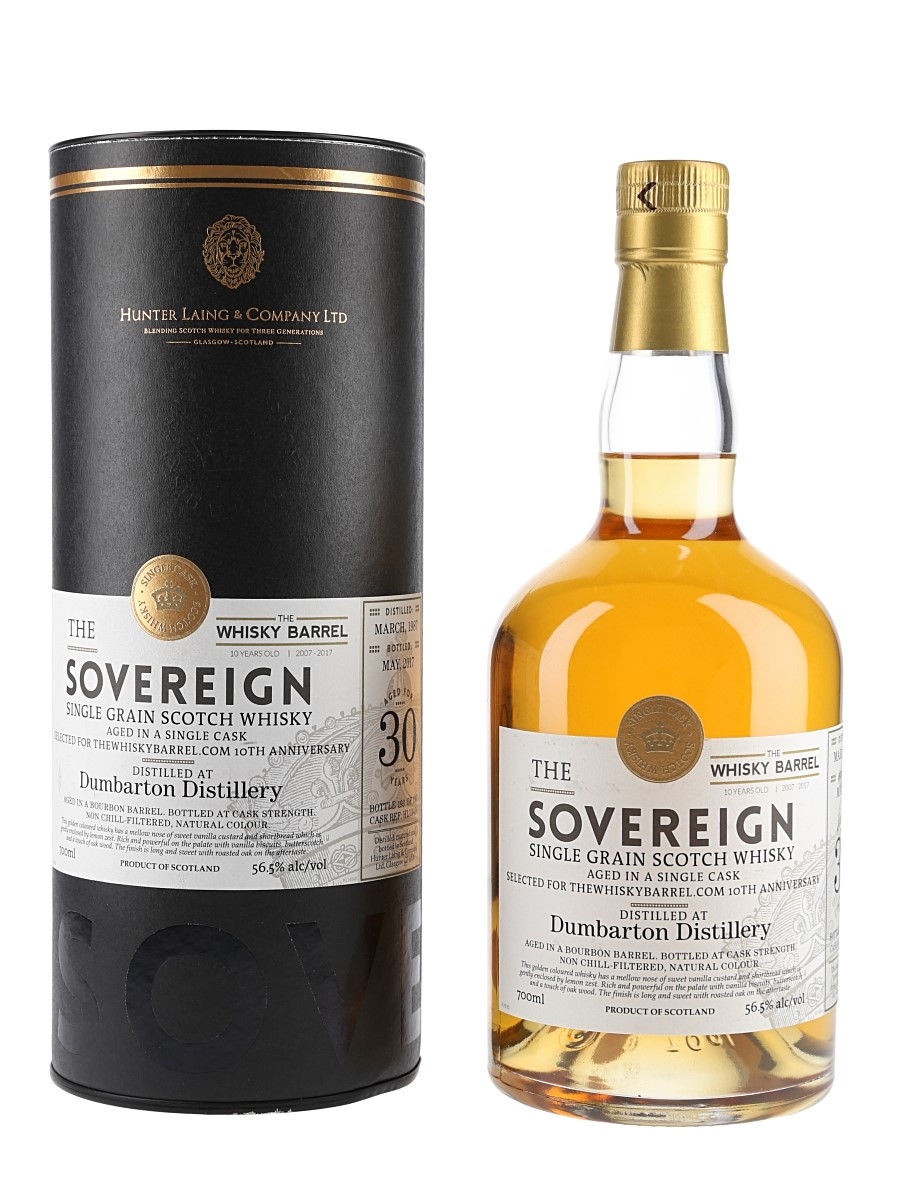 Dumbarton 1987 30 Year Old The Sovereign Hunter Laing - The Whisky Barrel 70cl / 56.5%