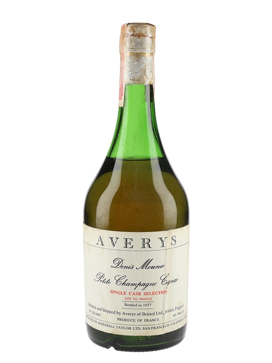 Averys Denis Mounie Single Cask Selection Bottled 1977 - Narsai's Restaurant & Corti Brothers 75.7cl / 40%