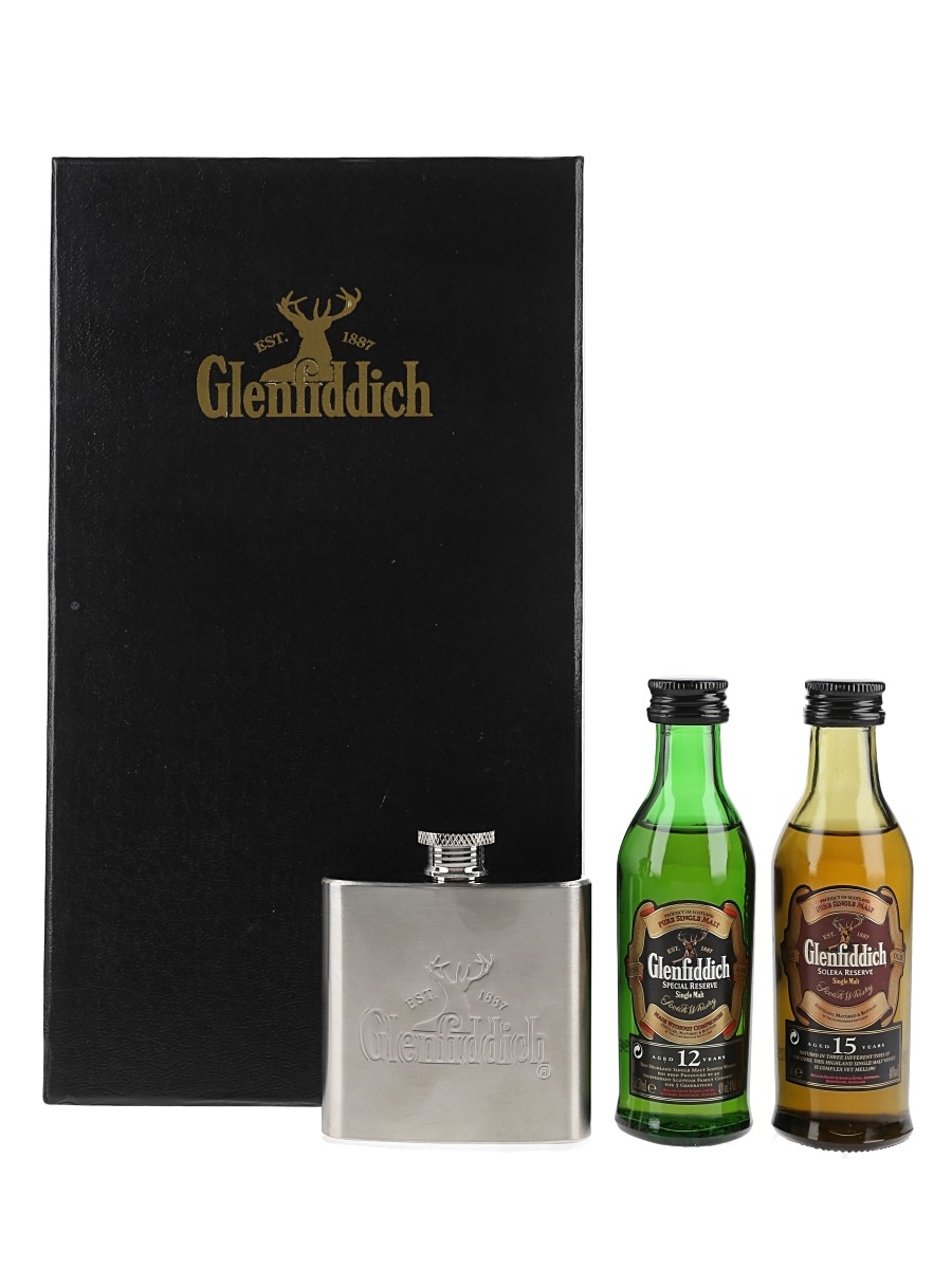 Glenfiddich Single Malt & Hip Flask Gift Pack 12 & 15 Year Old 2 x 5cl / 40%