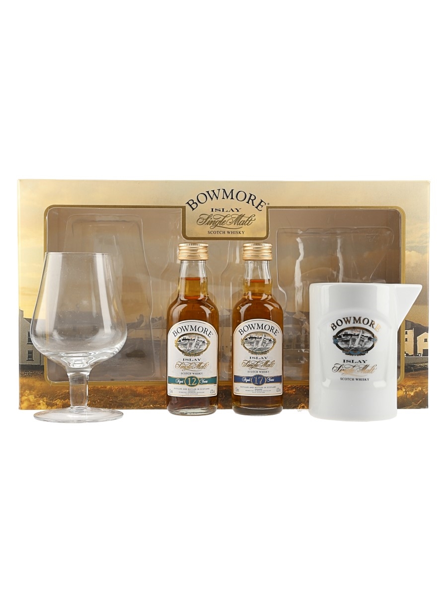 Bowmore 12 & 17 Year Old Ceramic Water Jug & Whisky Nosing Glass Gift Set 2 x 5cl / 43%