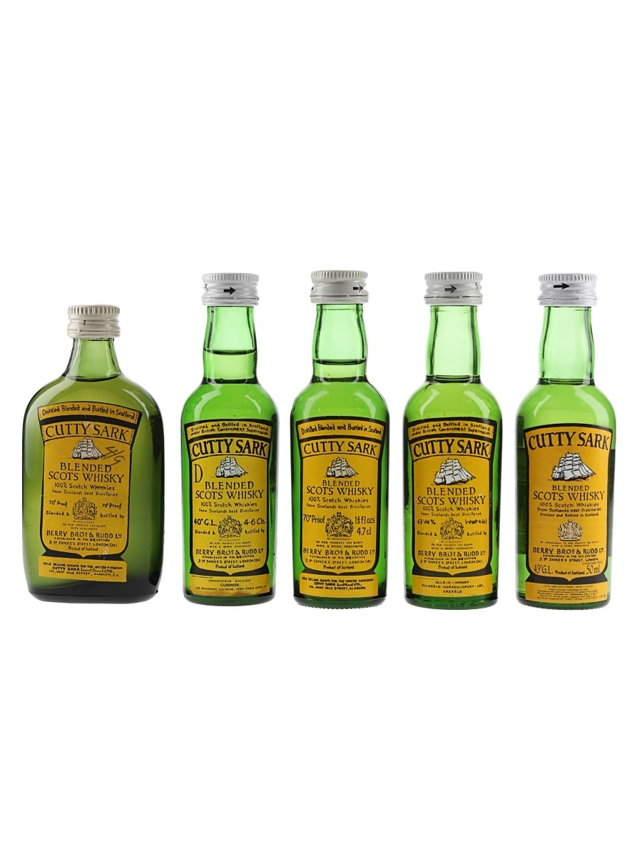 Cutty Sark Bottled 1970s-1980s 5 x 4.6cl-5cl