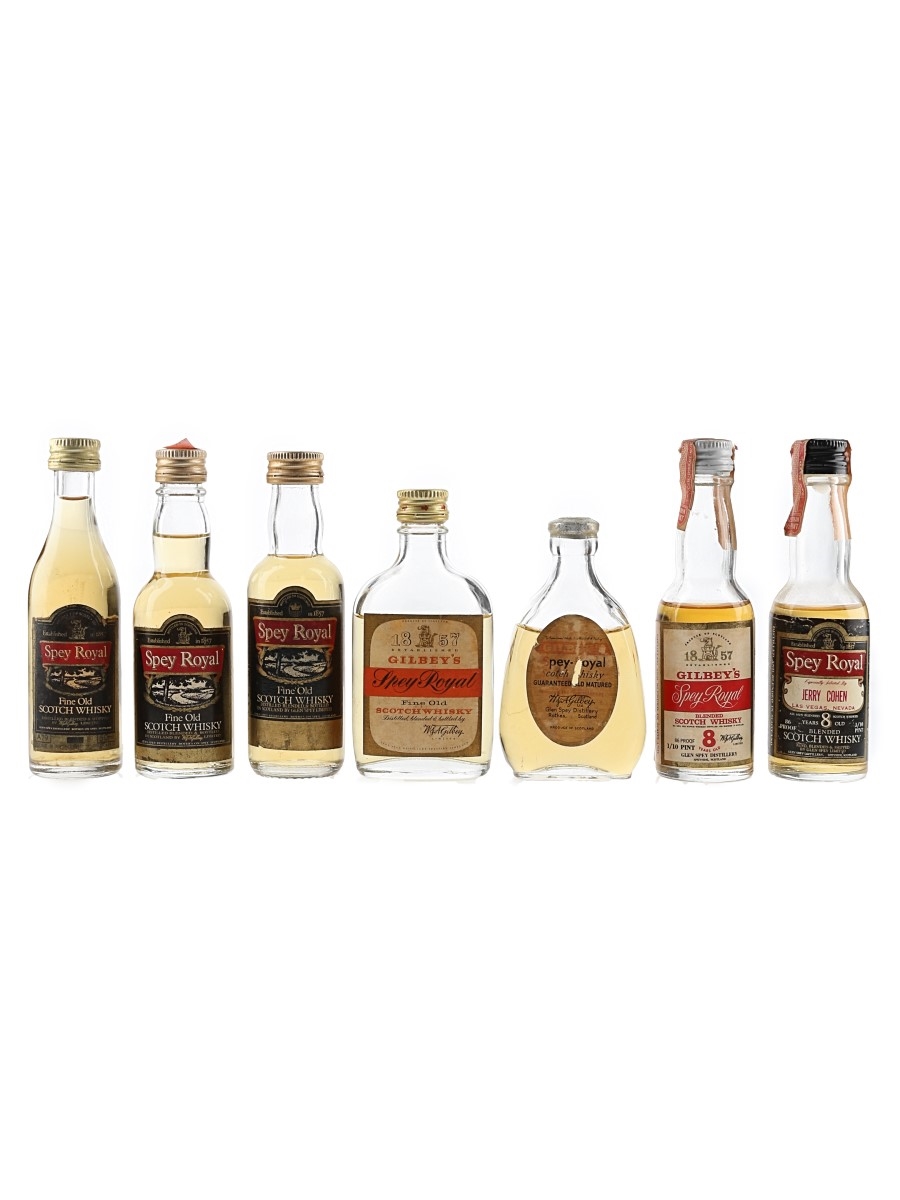 Gilbey's Spey Royal & Spey Royal Fine Old Bottled 1950s-1970s 7 x 4.7cl-5cl