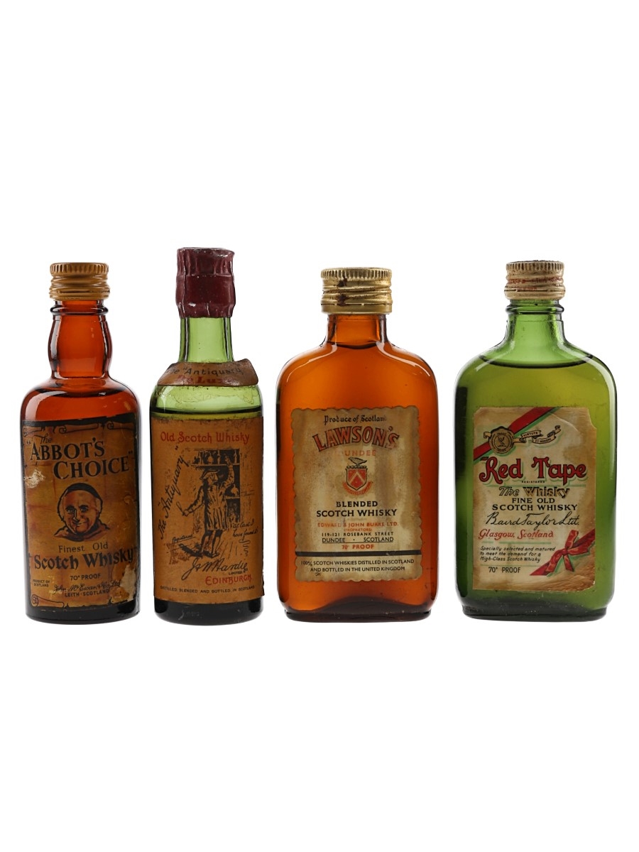Abbot's Choice, Antiquary De Luxe, Lawson's & Red Tape Bottled 1960s 4 x 5cl / 40%