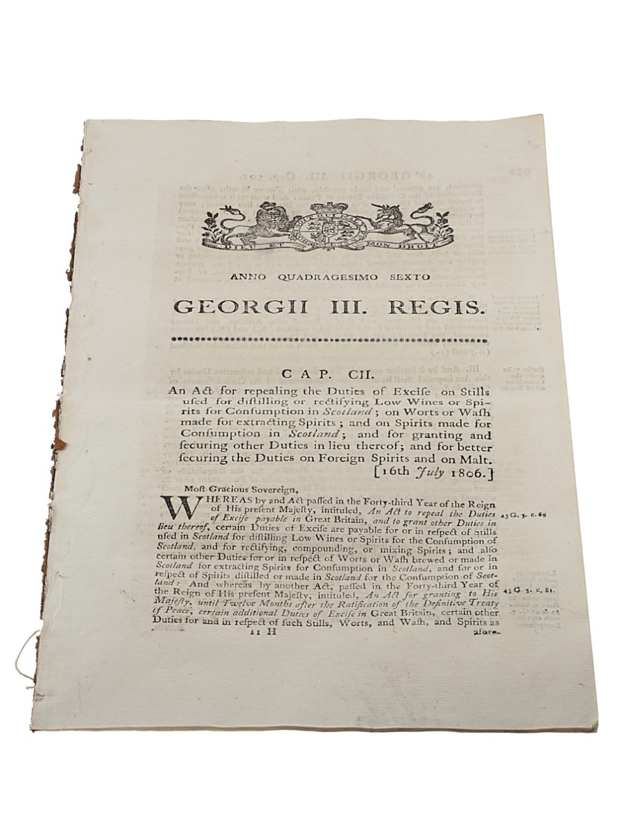 Act For Repealing The Duties Of Excise On Stills Used For Distilling Or Rectifying Low Wines Or Spirits For Consumption In Scotland: 1806 In the 46th Year of King George III 