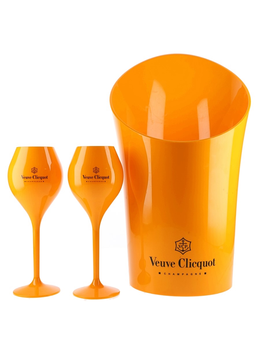 Veuve Clicquot Ice Bucket & Plastic Glasses  3 x 21cm-38cm Tall