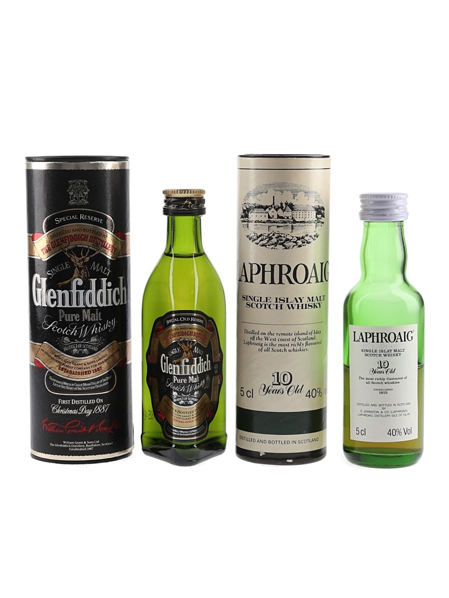 Glenfiddich & Laphroaig 10 Year Old Bottled 1980s 2 x 5cl / 40%