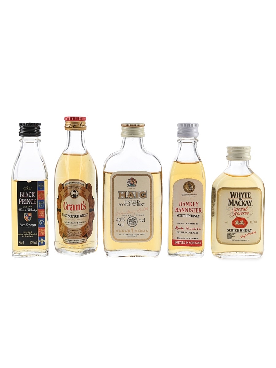 Assorted Blended Scotch Whisky Black Prince, Grant's, Haig, Hankey Bannister & Whyte & Mackay Special Reserve 5 x 5cl