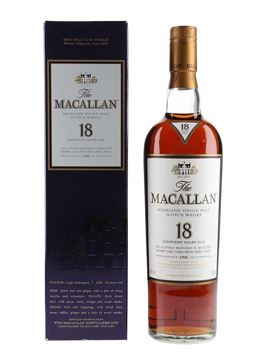 Macallan 18 Year Old Distilled 1990 and Earlier Years 70cl / 43%