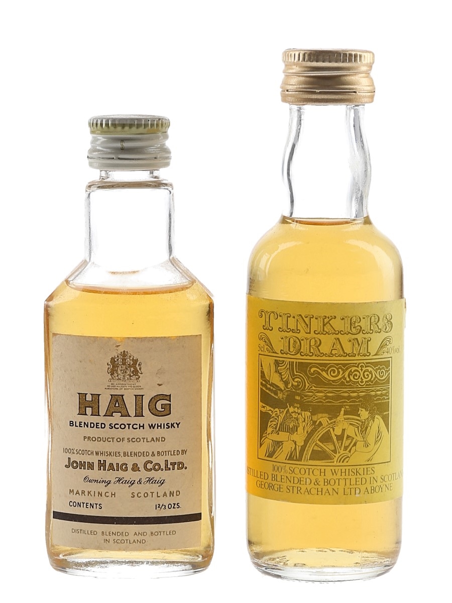 Haig & Thinkers Dram Bottled 1970s-1980s 2 x 4.7cl-5cl