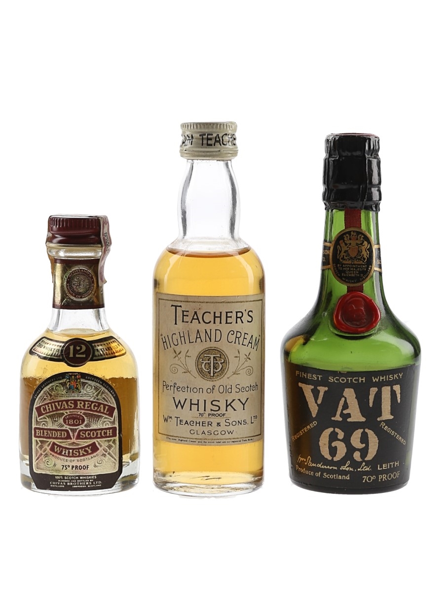 Chivas Regal 12, Teacher's & VAT 69 Bottled 1950s-1960s 3 x 5cl